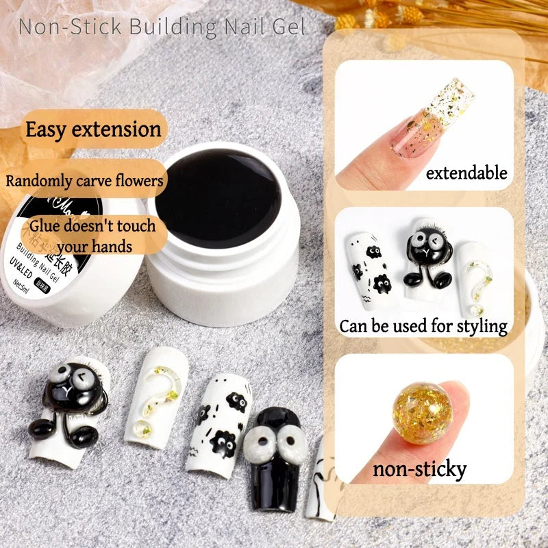 3D Nail Gel, Non-Sticky Hard Long-Lasting Overlay, Creates 3D Bow Geometric Letter Shapes, Salon Quality, Soluble Residue-Free A