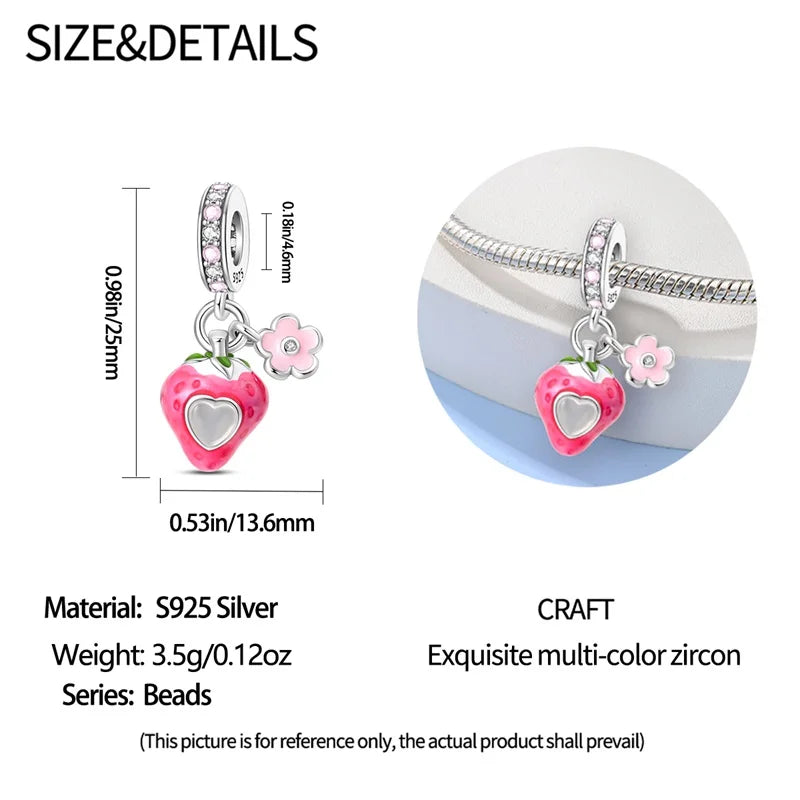 Charms Silver 925 Ladybugs and Cherry Strawberries Pendant Bead Fit 3mm Bracelet Bangle Necklace For Women Luxury Jewelry Making