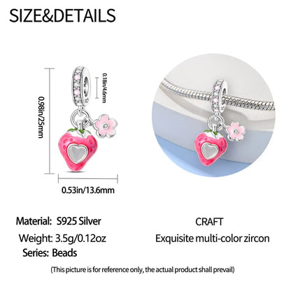 Charms Silver 925 Ladybugs and Cherry Strawberries Pendant Bead Fit 3mm Bracelet Bangle Necklace For Women Luxury Jewelry Making