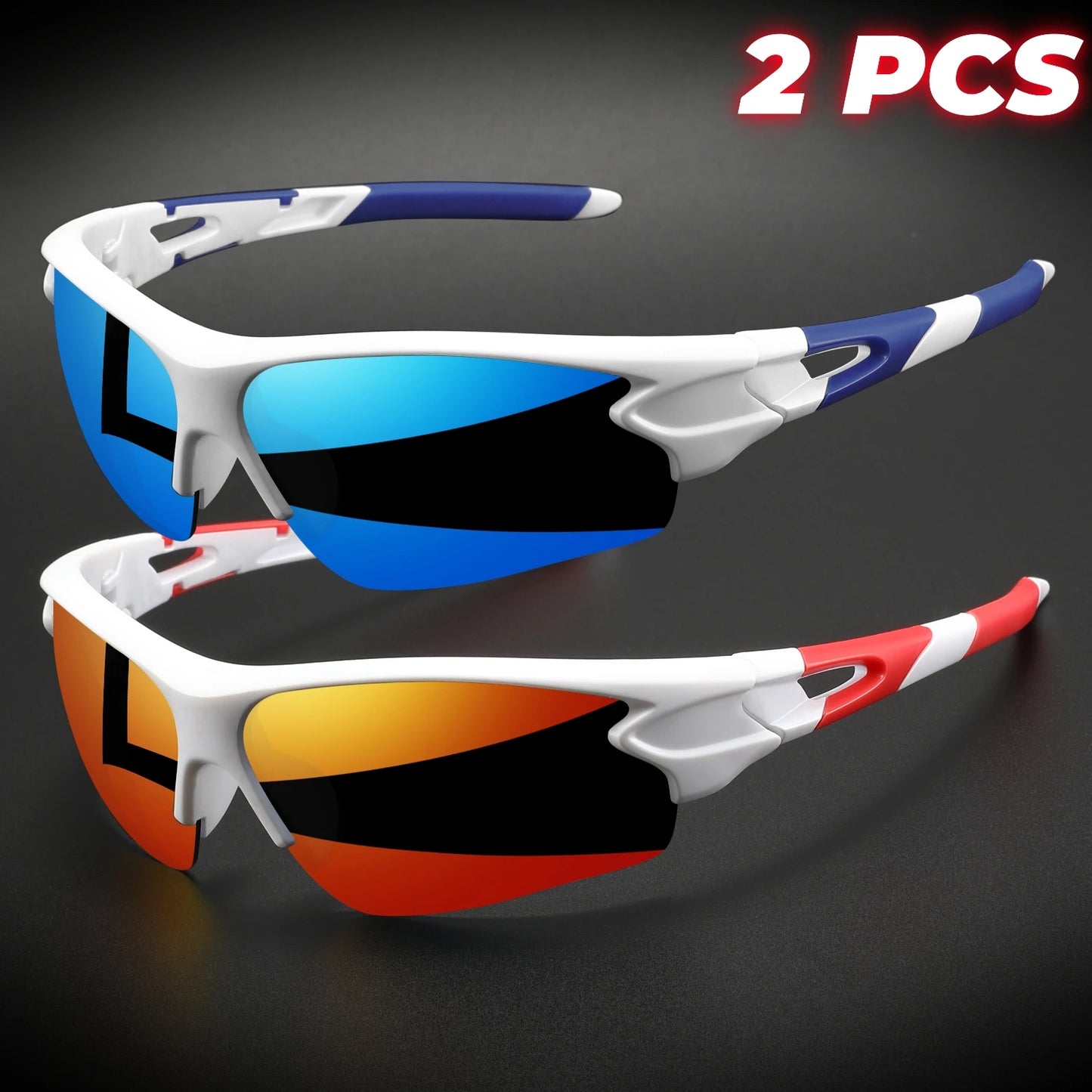 2PCS New Wraparound Sports Sunglasses Semi-Rimless Lightweight for Cycling Hiking Daily Unisex UV400 Anti-Fog Outdoor Eyewear