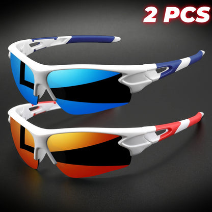 2PCS New Wraparound Sports Sunglasses Semi-Rimless Lightweight for Cycling Hiking Daily Unisex UV400 Anti-Fog Outdoor Eyewear