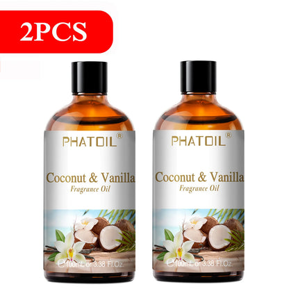 PHATOIL 100ml Fruity Fragrance Oil for Diffuser Candles Making -Coconut & Vanilla Strawberry Lemon Peach Aroma Essential Oils