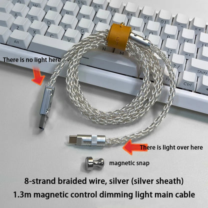 15cm/130cm C-C/USB-C Single Crystal Copper Keyboard Cable Supports 8K Magnetic Controllable Lights for HM Hub Computer Keyboard