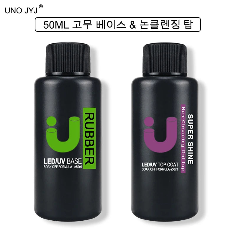 UNO JYJ 50ml Thick Rubber Base Gel High Capacity No Wipe Tempered Top Coat Manicure Basis Semipermanent Strong Nail Base Coat