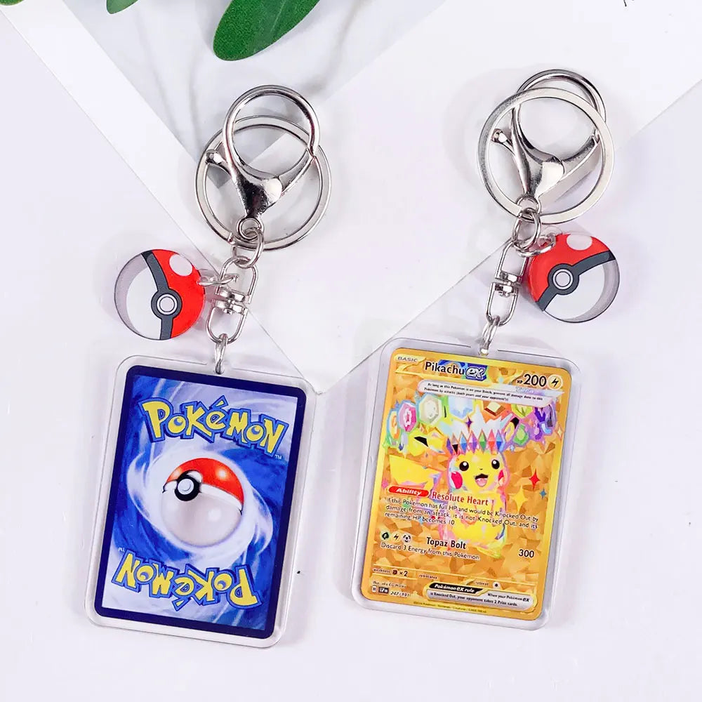 Pokémon Card Cute Acrylic Car Keychain Accessories Pikachu Charizard Gengar EeveeBag Charm Backpack Pendant Gifts For Friends