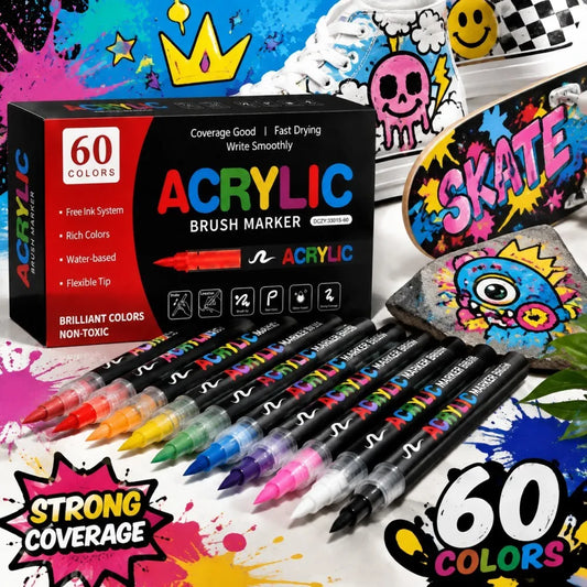 12/24/36/48/60Colors Acrylic Paint Pens Markers Brush Tip Paint Marker for Rock Wood Stone Ceramic Balloon Glass Gift DIY Crafts