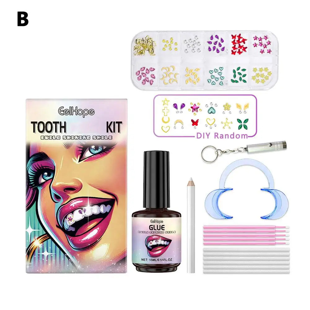 Tooth Jewelry Kit DIY Teeth Gems Set 7ml Glues Light Firm Reliable Clear Precious Stone Crystal Tooth Ornaments Jewellery