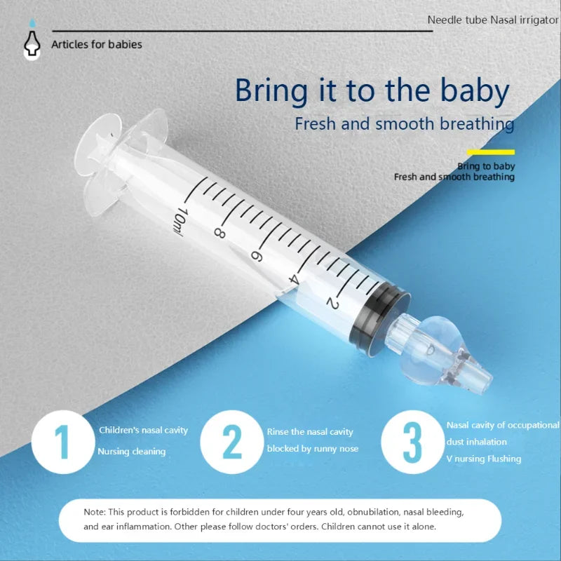 10ml Baby Nose Cleaner with Silicone Nasal Suction Tips Syringe Nasal Irrigator Portable Needle Tube Nasal Washer for Infants