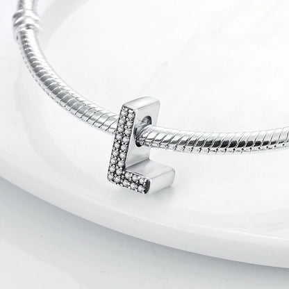 Original 925 Sterling Silver 26 Alphabet Letters Sparkling Zircon Charms Pendant Beads For Women Fine DIY Birthday Jewelry Gifts