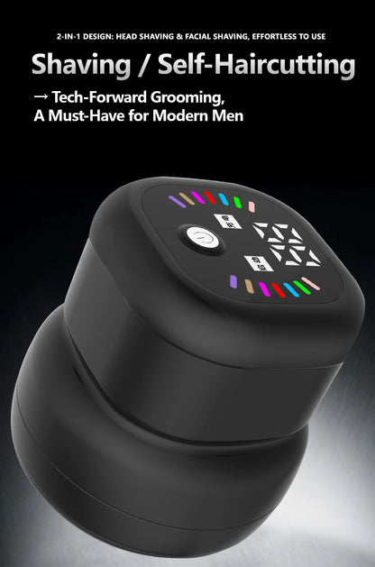Multi-functional Electric Shaver with Automatic Haircutting, Shaving, Charging, Portability, and Push-Scissor Features