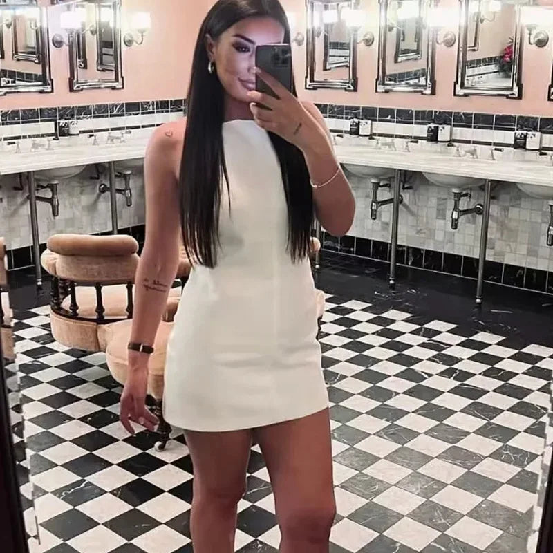 HXAO New White Black Dress Women Off Shoulder Halter Short Dresses Summer Elegant Party Dresses Bodycon Red Blue Mini Dress