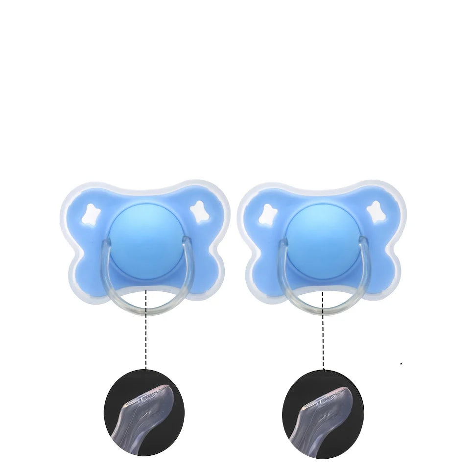 2pcs/pack Butterfly-shape Baby Pacifier Soother with Cover for Daily Use(Cherry Round Nipple) and Night Use(Thumb Nipple)