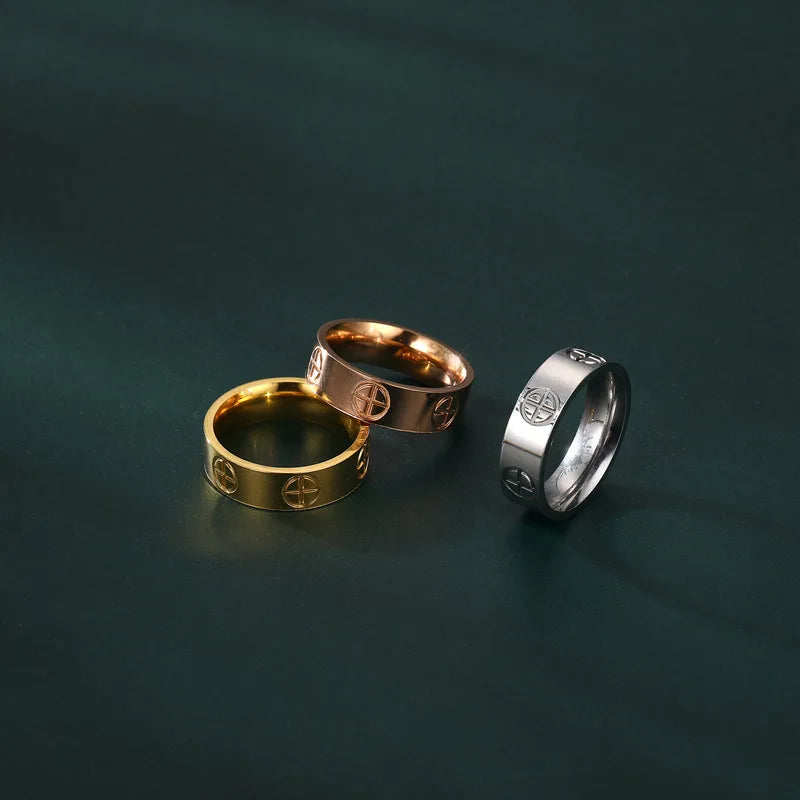 Fashion Classic Cross Stainless Steel Rings For Women Men Gold Color Luxury Jewelry Wedding Gift