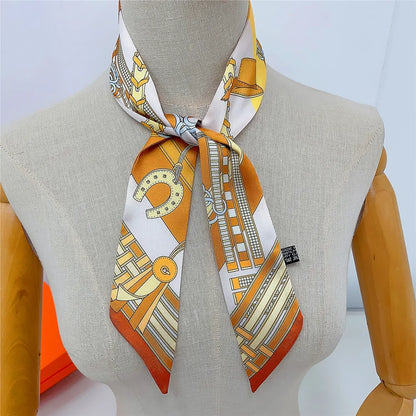 New Long Small Silk Scarf Headband Women's Double-sided Elegant Binding Strap Streamer Small Scarf Gift Ribbon Silk Scarf