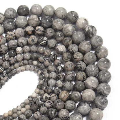 Factory Price Natural Stone Gray Picasso Map Jaspers Round Beads 16" Strand 6 8 10 MM Pick Size for Jewelry Making Diy Handmade