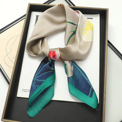 70x70cm Women Silk Scarf Small Satin Square Print Wrap Foulard Femme Handkerchief Bandana Neck Hair Skinny Tie Scarves Shawls