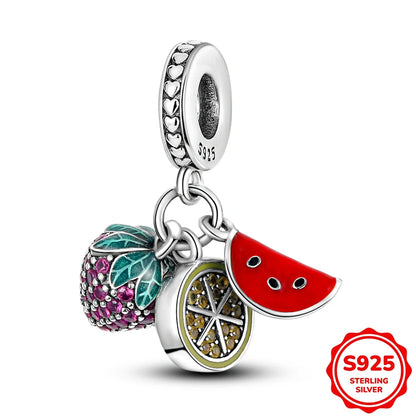 Charms Silver 925 Ladybugs and Cherry Strawberries Pendant Bead Fit 3mm Bracelet Bangle Necklace For Women Luxury Jewelry Making
