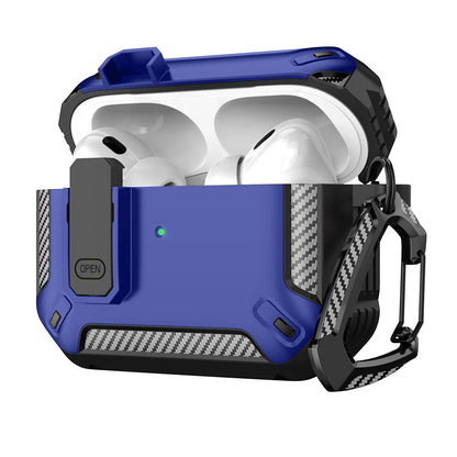 Portable Shockproof Case For Apple Airpods Pro/Pro 2 Carbon Fibre Headset Cases With Carabiner Security Lock Cover Funda