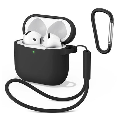 Soft Silicone Cases For Apple Airpods 4 Wireless Bluetooth Headset Cover For Air Pods 4 Protective Case With Lanyard Carabiner