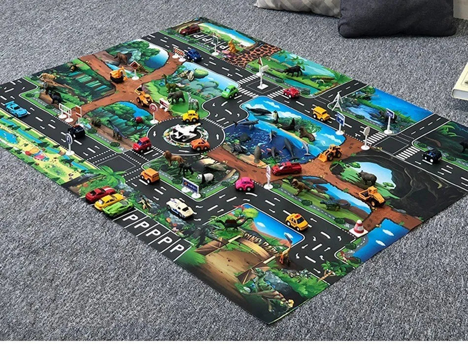 Children Playmat Activity Surface Waterproof Map Kids Animal Road Toy Baby Dinosaur Road Portable Carpet Farm Road Non-Toxic Mat