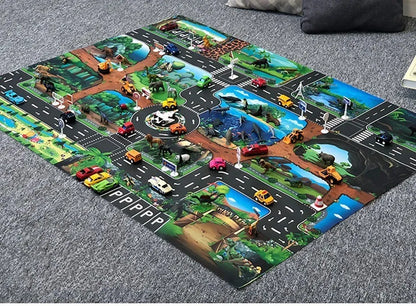 Children Playmat Activity Surface Waterproof Map Kids Animal Road Toy Baby Dinosaur Road Portable Carpet Farm Road Non-Toxic Mat