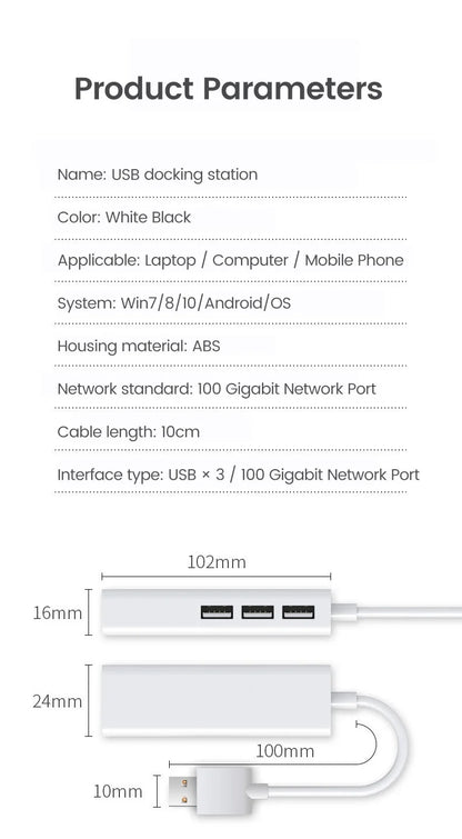 USB Adapter Ethernet USB 2.0.1C/MA 3USB 2.0+RJ45 Hub for MacBook Xiaomi Samsung Windows Huawei PC Computer Adapter