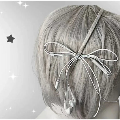  Korean Fashion Headphone Wire Bow Hair Clips - Harajuku Cute Upcycled Aesthetic Hair Pins for Girls - Trendy Hair Accessories