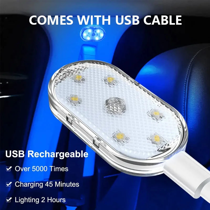 1/2/4Pcs LED Touch Light Mini Car Interior Lighting USB Rechargeable Auto Roof Ceiling Reading Lamps Atmosphere Decoration Lamp