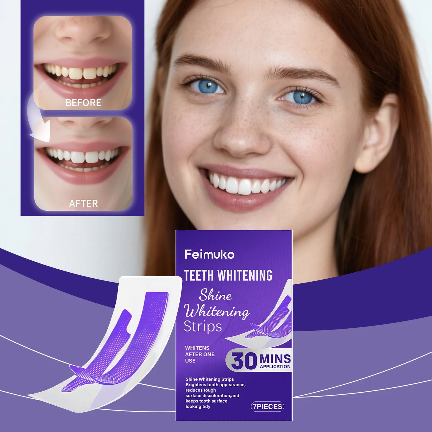 Purple Glossy Tooth Strips Gentle Care for Shiny Teeth, Cleans Stains, Easy-to-Use Tooth Strips