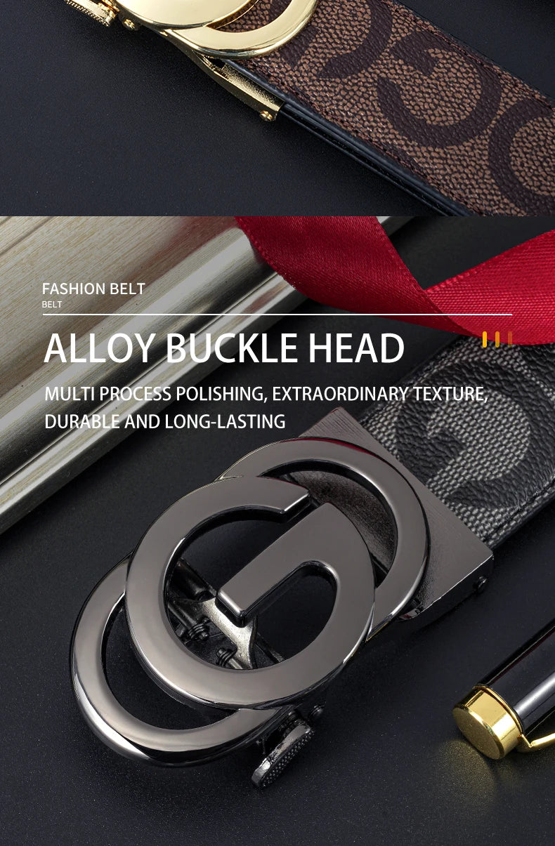 High Quality 3.4cm Leather Business Men High-Quality Designer Male Buckle Strap Jeans Accessory