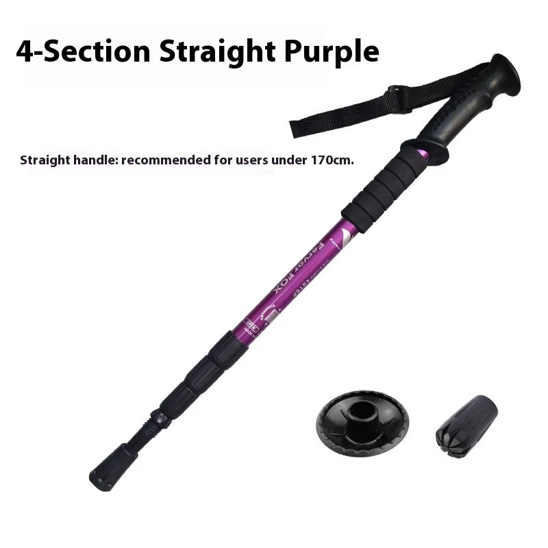 Outdoor Hiking Stick Telescopic Cane Non-slip Cane Straight Handle Four-section Portable Aluminum Alloy Men Women's Hiking Canes