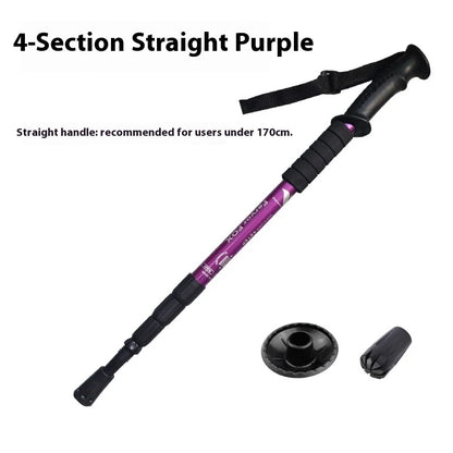 Outdoor Hiking Stick Telescopic Cane Non-slip Cane Straight Handle Four-section Portable Aluminum Alloy Men Women's Hiking Canes