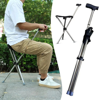 Outdoor Foldable Walking Stick Stool Lightweight with Seats Heavy Duty Steel Walking Stick for Elderly Disabled Hiking Poles