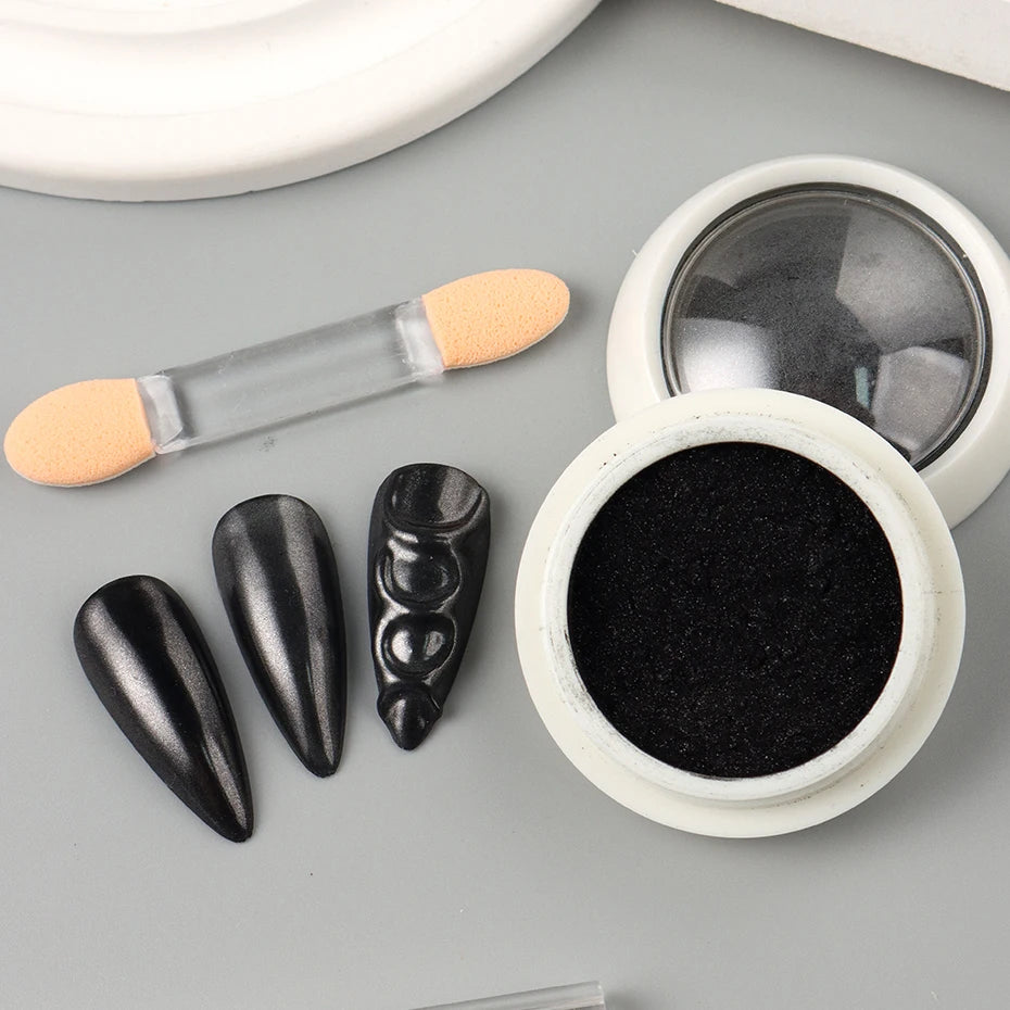 1 Box Chrome Black Nail Powder Metallic Rubbing Powder Pigment Magic Mirror Nail Glitter Charms Y2K Nail Art Decoration Manicure