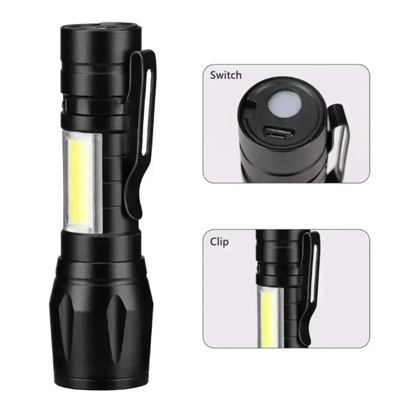 2000LM Ultra Bright P50 LED Flashlight Tactical EDC Emergency Spotlight Telescopic Zoom Handheld Torch with 14500/18650 Battery