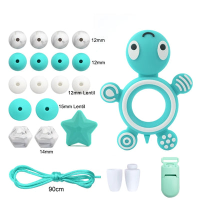 LOFCA Silicone Teether Wood Beads Set BPA Free DIY Baby Teething Necklace Toy Cartoon Koala Raccoon Pacifier Chain Clip