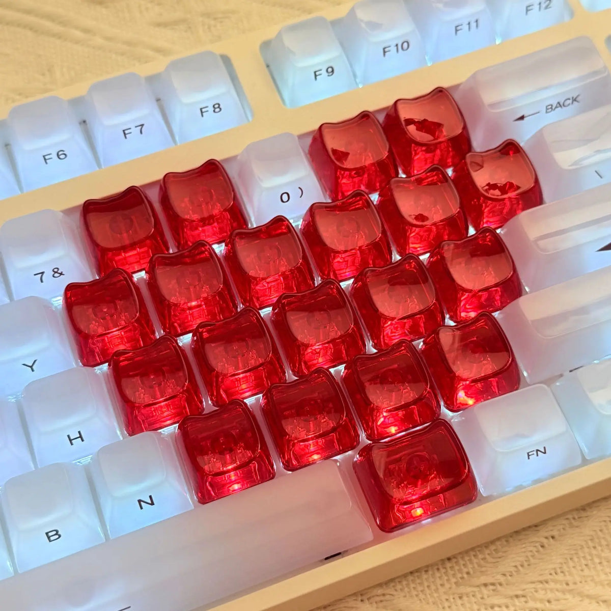 20pcs 1U Keycaps with Unique Cats Head MAO Transparent Keycap Comfort Typing PBT No Engraved Keycap DIY Keyboards For Aula Ajazz
