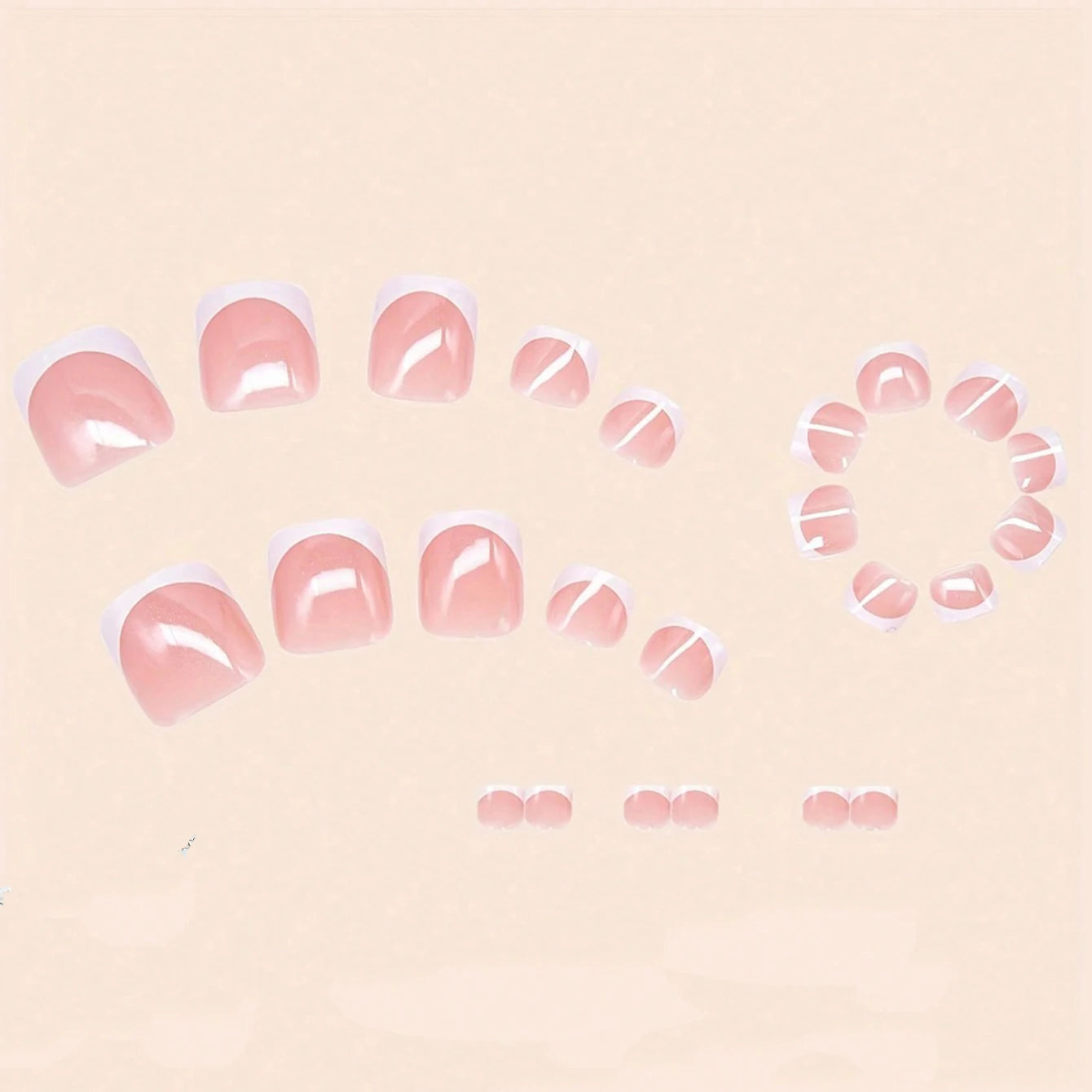 48pcs French black border hand and foot armour Glossy fake toenails fully covered with nude spring break toenails for women's na