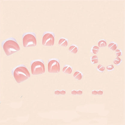 48pcs French black border hand and foot armour Glossy fake toenails fully covered with nude spring break toenails for women's na