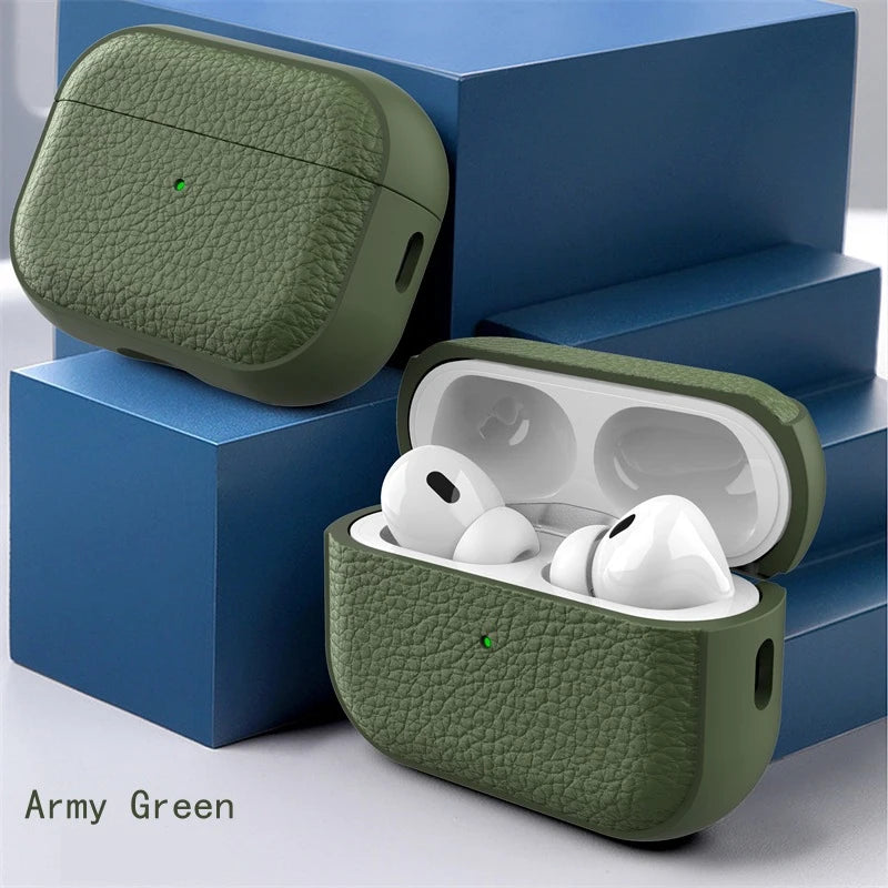 Litchi Leather Case For AirPods 4 3 2 1 Business Earphones Cases For Apple AirPods Pro 1st 2nd Gen Cover Headset Shell With Hook