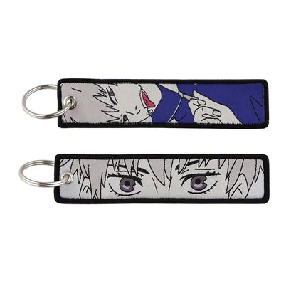 Anime Satoru Gojo Geto Suguru Embroidery Key Fobs Japanese Manga Key Tag Keychain Key Ring Backpack Chaveiro