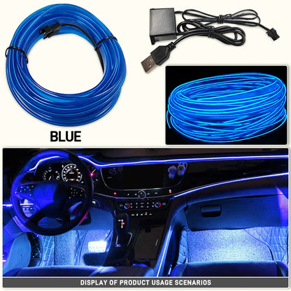 1/2/3/4/5M LED Decorative Lamp, Flexible Neon Cable Strip, USB Interior Lighting for Vehicles, Party Mood Diode, Ambient Lights
