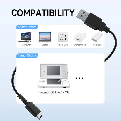 USB Charger Cable For Nintendo S Lite DSL NDSL Data Charging Power Cable Cord For NDSi 3DS New 3DS XL LL New 2DS XL NDS GBA SP