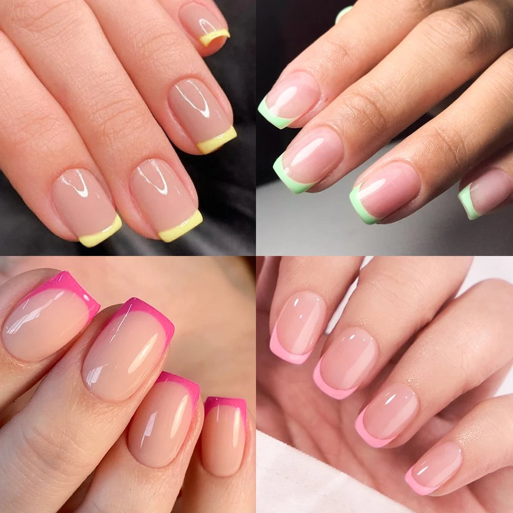 120/240Pcs French Short Square False Nails 12-Sizes Full Cover Press On Nail Glossy French Fake Fingertips for Women DIY Nails &