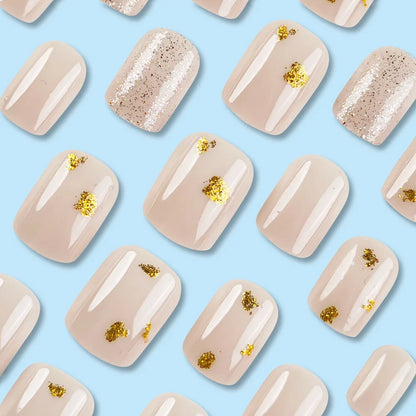 24pcs/set short square fake nails for women girls faux ongles fashion glitter geometric flowers design press on false nail kit