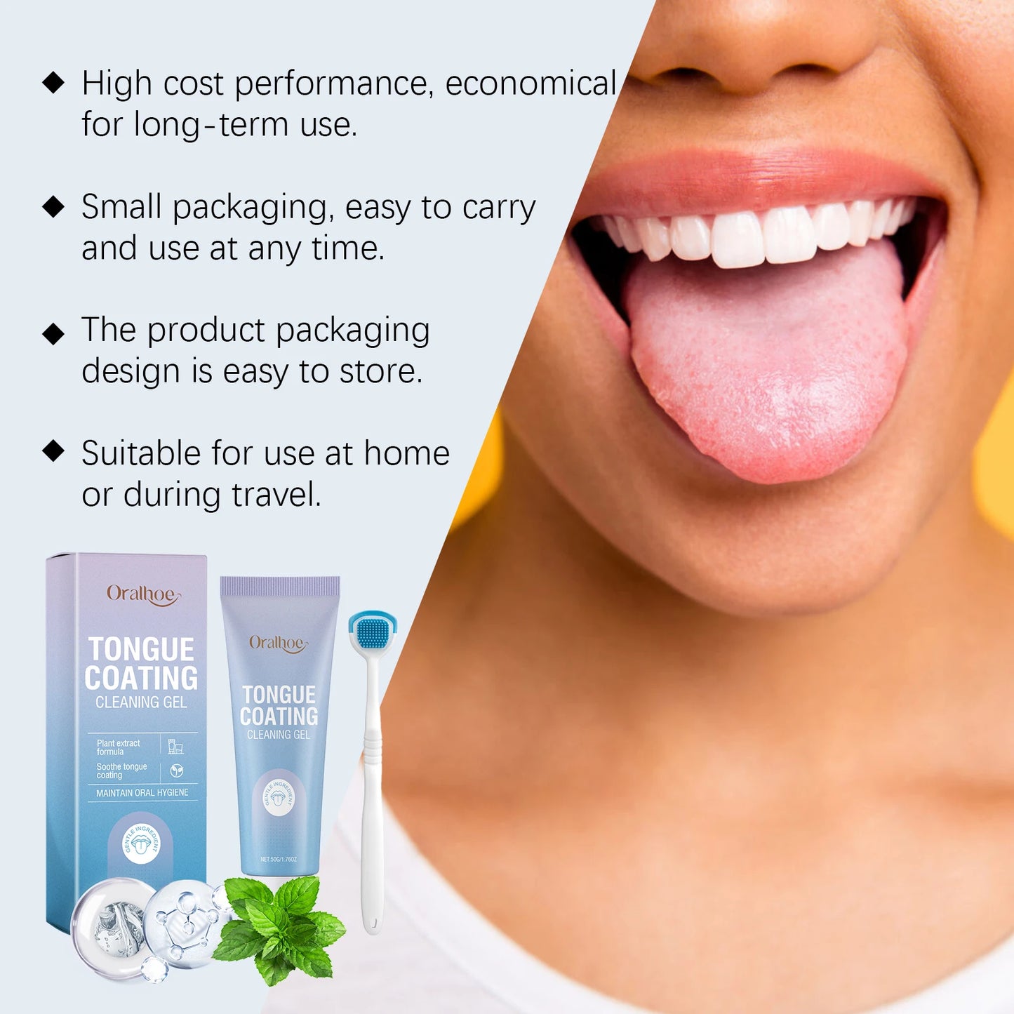 Tongue Cleaning Gel With Brush Fresh Mouth Eliminate Bad Breath Tongue Coating Removal Kit Oral Health Care 2in1 Tongue Cleaner