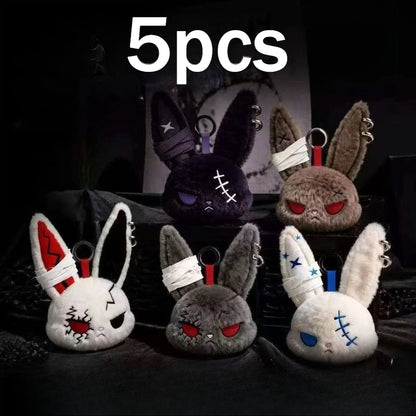 Hot Gothic Bunny Plush Keychain RabbitBag Charm with Bandage Desian Kawaii Key Ring Pendant Car Bag Ornament  Gift To