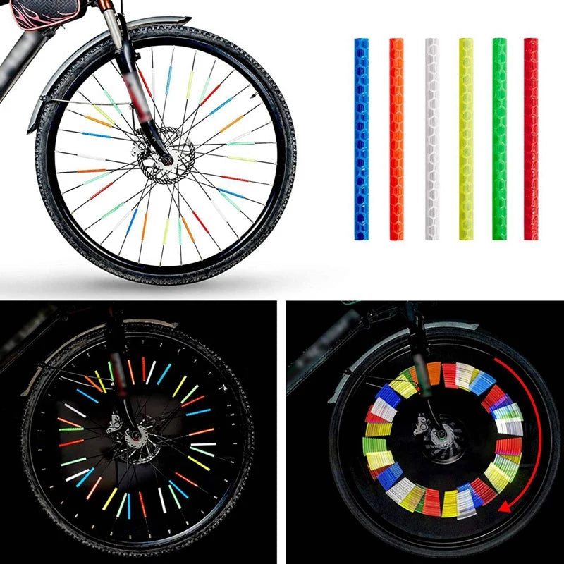 12PCS/Bag Bicycle Wheel Spokes Reflective Sticker Tube Strip Warning Light DIY 7.5cm MTB Cycling Reflector Reflective Safety Kit