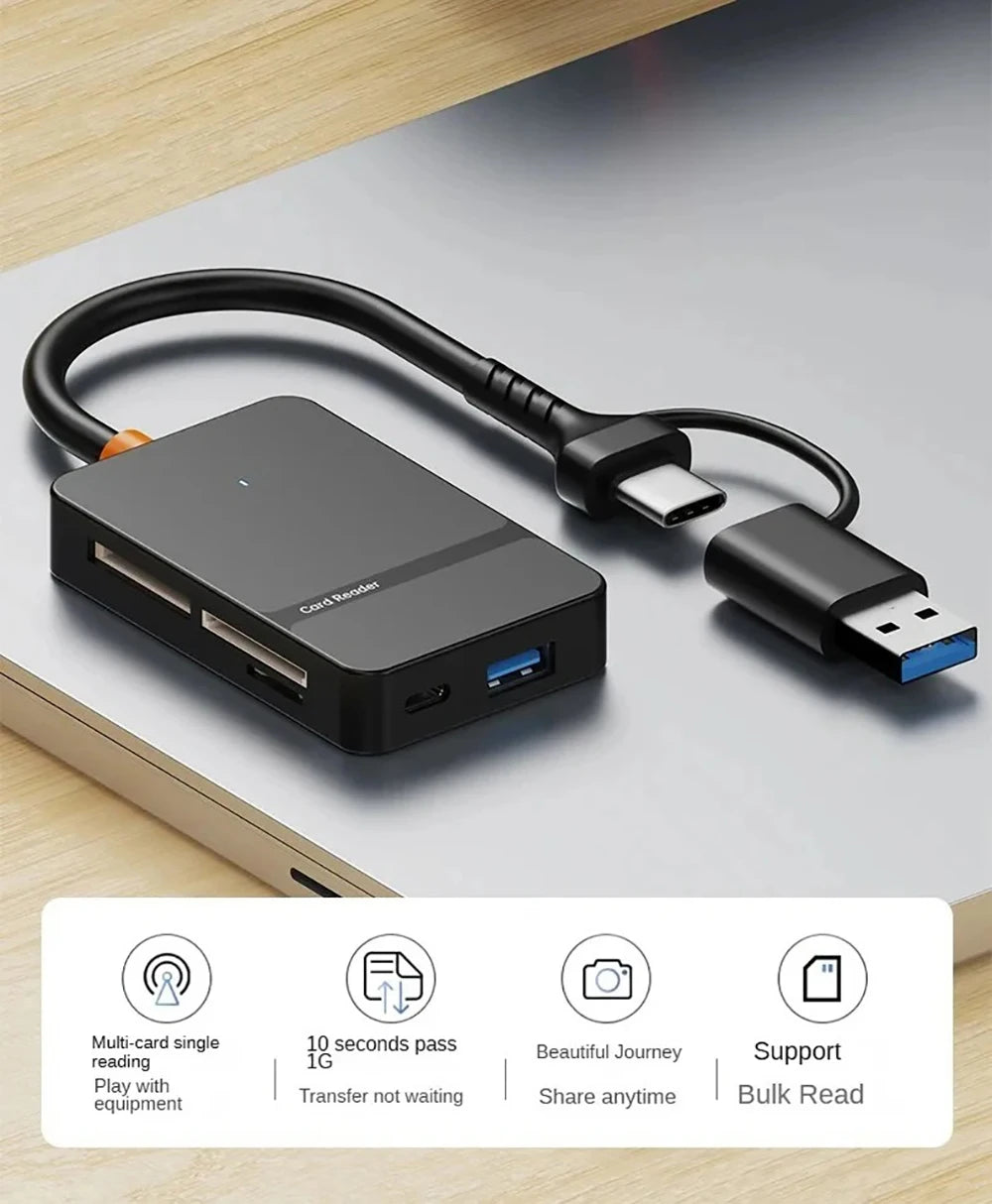 USB C 8-in-1 Card Reader Multi-functional Card Reader Support  SD/TF/CF/MS Card Read 5Gbps Write Read U Disk Flash Card Adapter