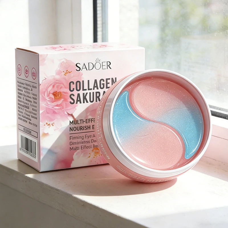 60pcs SADOER Sakura Collagen Eye Mask Anti Dark Circles Eyes Bags Removal Moisturizing Firming Eye Patches Skin Care for Eyes
